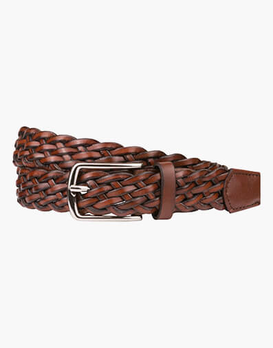 Neeson Leather Braid Belt  in BROWN for $69.95