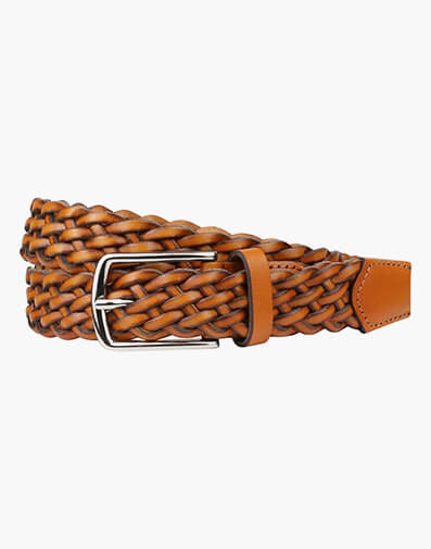 Neeson Leather Braid Belt  in TAN for $39.80