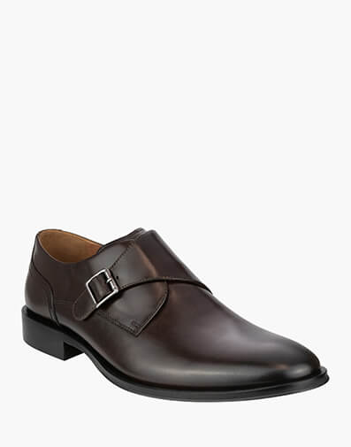 Sentinel Monk Plain Toe Monk Strap in DARK BROWN for $199.95